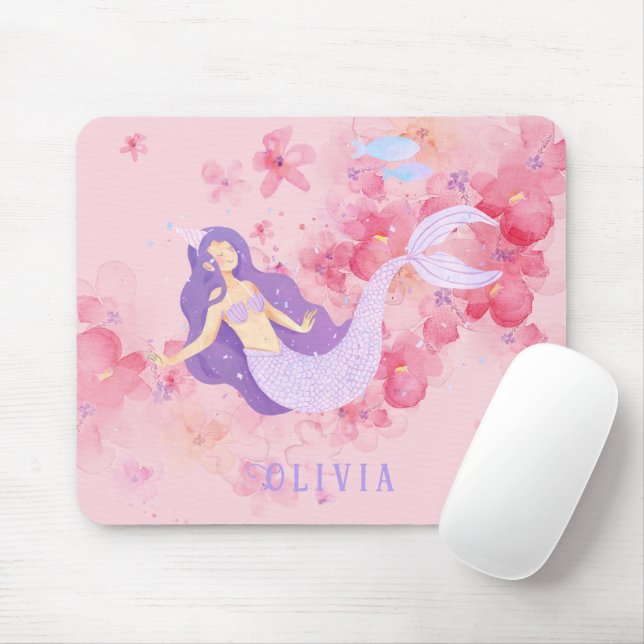 Mousepad Sereia Gira Rosa Debaixo do mar para meninas (Com mouse)