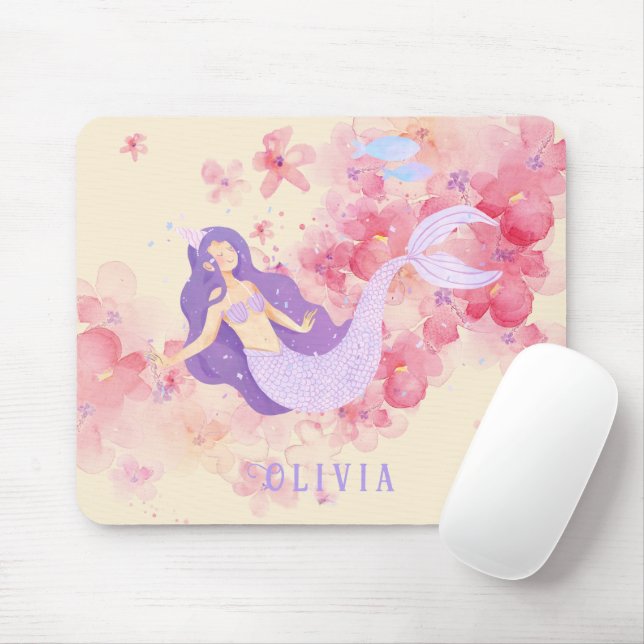Mousepad Sereia Gira Rosa Debaixo do mar para meninas (Com mouse)