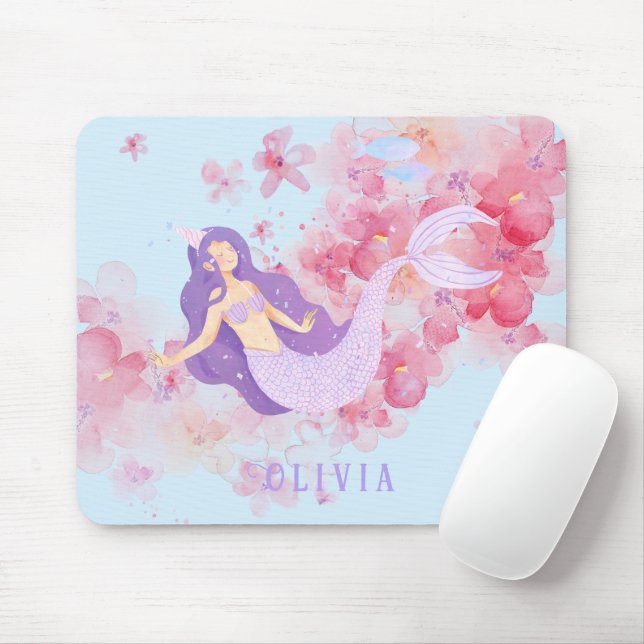Mousepad Sereia Gira Rosa Debaixo do mar para meninas (Com mouse)