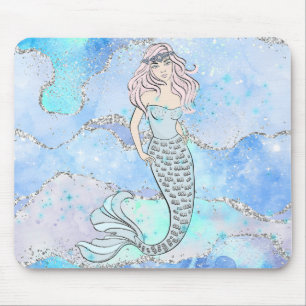 Mousepad Sereia Linda Gliteira Azul Submarina