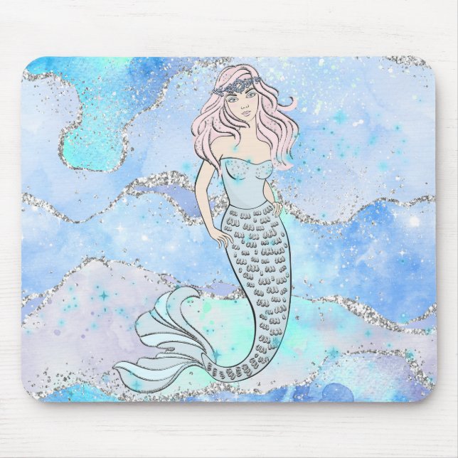 Mousepad Sereia Linda Gliteira Azul Submarina (Frente)