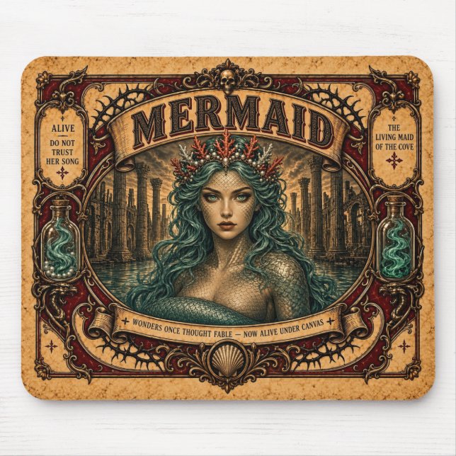 Mousepad Sereia, Monstro de Circo Vintage (Frente)