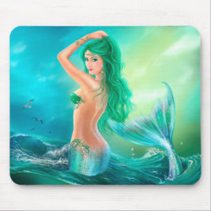 Mousepad Sereia no por do sol com cabelo verde