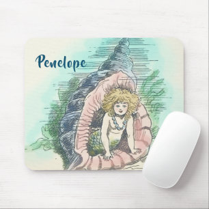 Mousepad Sereia Vintage em Conch Shell com Nome