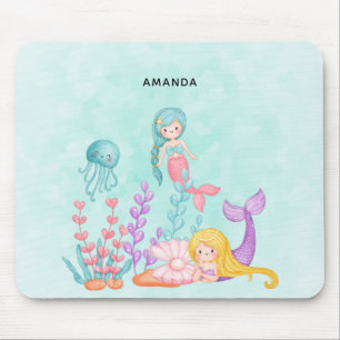 Mousepad Sereias e medusas sob a aquarela marítima