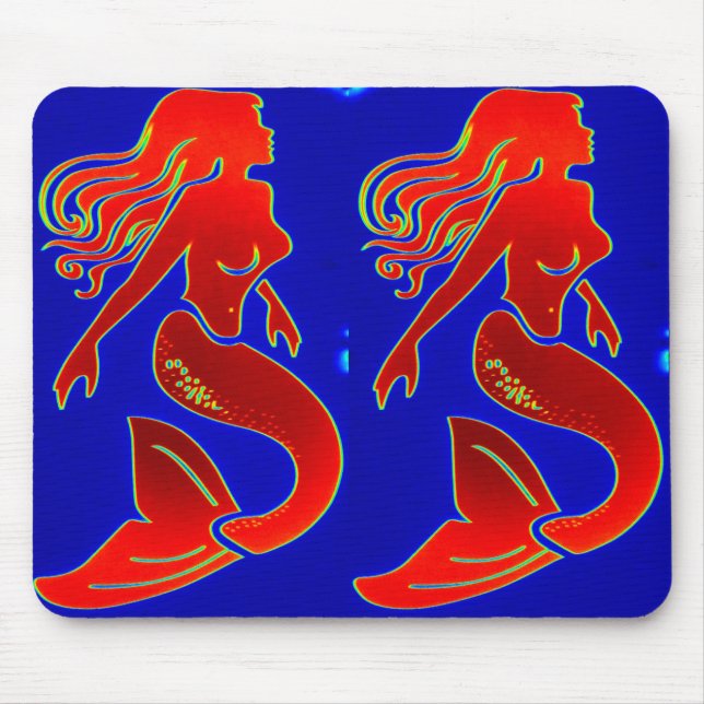 Mousepad sereias vermelhas no mouse azul (Frente)