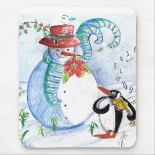 MOUSEPAD SERENADE DE INVERNO DE SNOWMAN E PENGUIN
