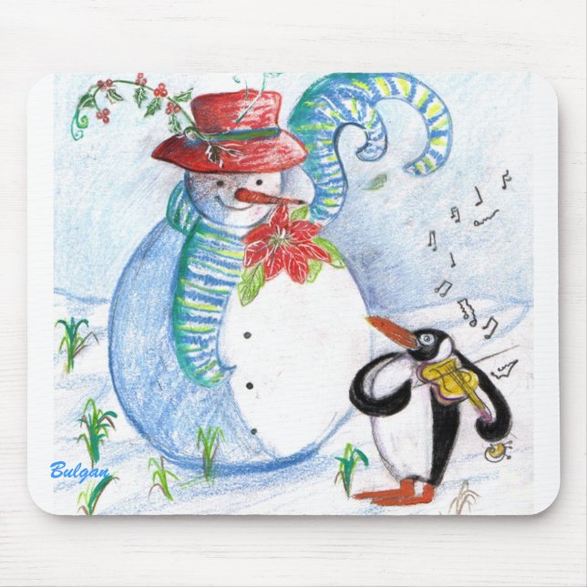 MOUSEPAD SERENADE DE INVERNO DE SNOWMAN E PENGUIN (Frente)