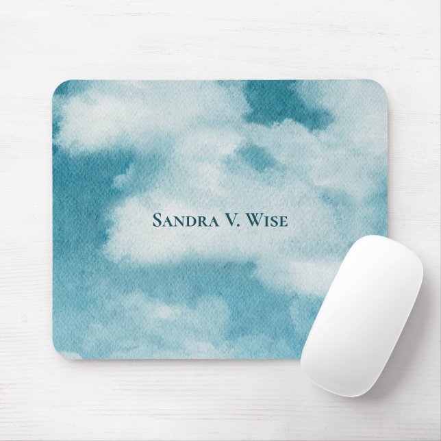 Mousepad Serene Horizon Sonha Aquarela Azul e Branco (Com mouse)