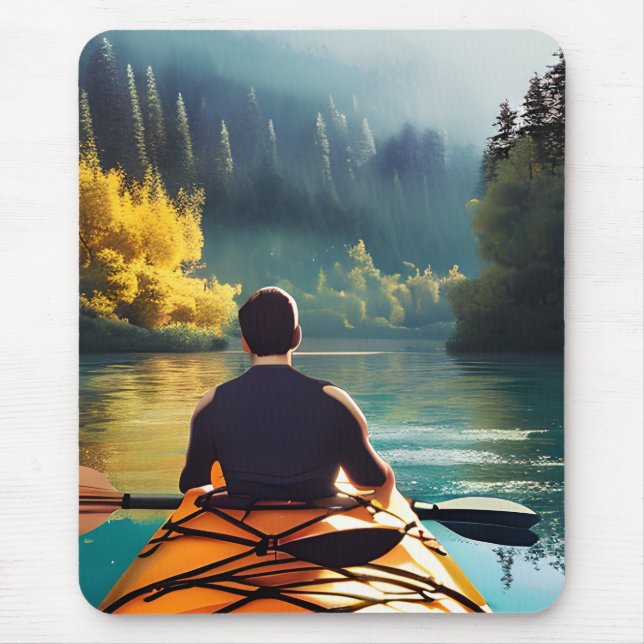 Mousepad Serene Kayaking Scene | Homem em Kayak nas montanh (Frente)