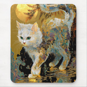 Mousepad Serene Rinpa Cat   Zen Dourado japonês