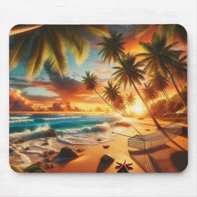 Mousepad Serene Tropical Sunset Beach Painting (Frente)