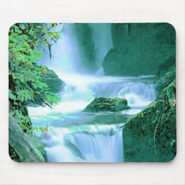 Mousepad Serene Waterfall em azul e verde (Frente)