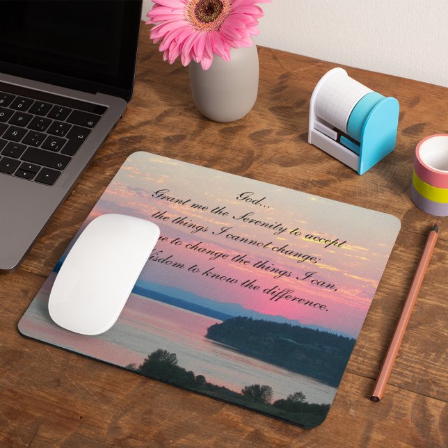 Mousepad Serenity Prayer Pink Seascape Sunset (In Situ)