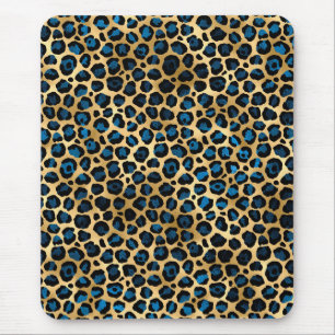 Mousepad Série Leopardo Azul e Dourado Design 4