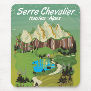 Mousepad Serre Chevalier, França pôster de viagem de esqui