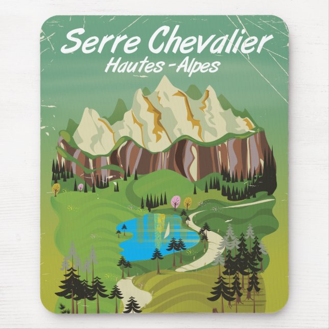 Mousepad Serre Chevalier, poster de viagens de esqui da Fra (Frente)