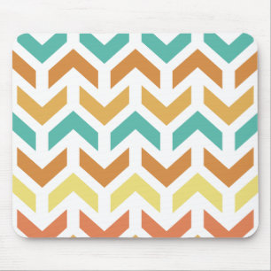 Mousepad Setas Retro Chevron Orange Teal Dourado