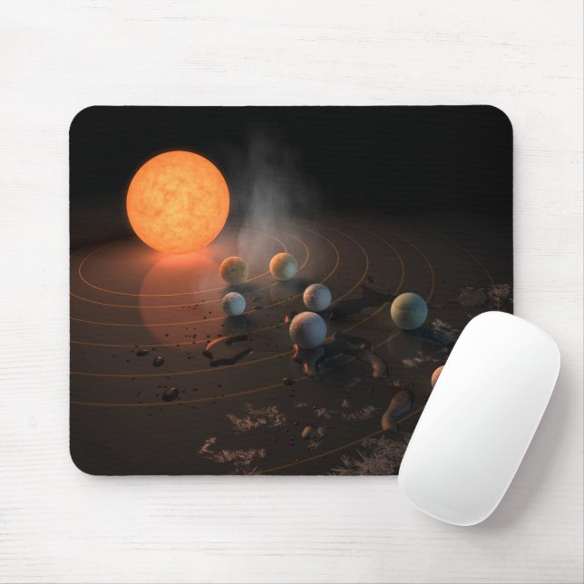 Mousepad Sete planetas em órbita em torno da estrela. (Com mouse)