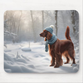 Mousepad Setter Irlandês Na Floresta De Inverno
