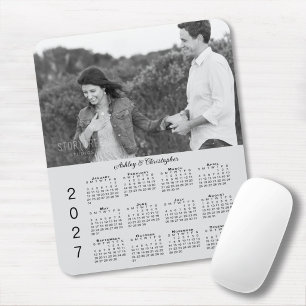 Mousepad Seu Calendário 2027 Cinza com Nomes Personalizados