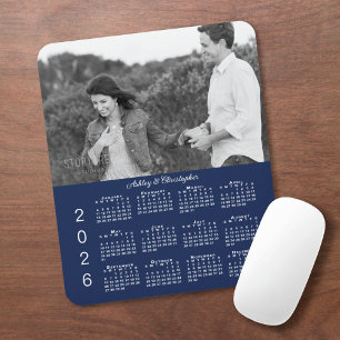 Mousepad Seu Calendário Azul 2026 de Nomes de Foto
