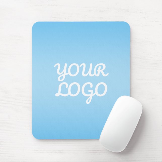 Mousepad Seu logotipo & Moderno Ombre Simples | Azul Claro (Com mouse)