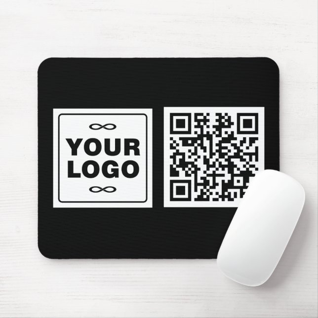 Mousepad Seu Logotipo - Quadrado - Fundo BRANCO + código QR (Com mouse)