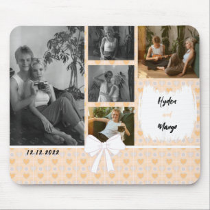 Mousepad Seu Nome - Casal Foto Colagem Laranja Corações