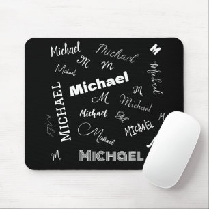Mousepad Seu nome e monograma padrão personalizado preto