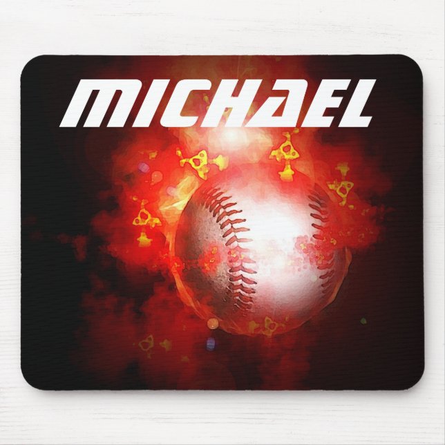 Mousepad Seu nome é Trabalho de arte de Baseball Flaming Pe (Frente)