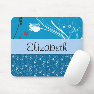 Mousepad Seu nome - folhas, redemoinhos, pontos - branco