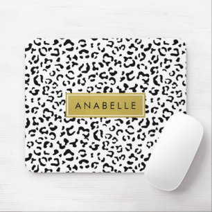 Mousepad Seu Nome - Leopardo-manchado - Branco-Preto Dourad