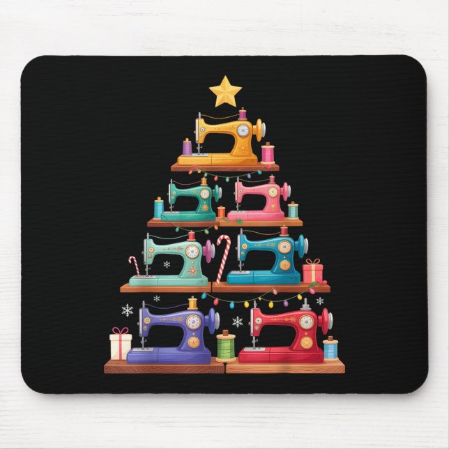 Mousepad Sewing Machine Christmas Tree Lights Santa Hat Xma (Frente)