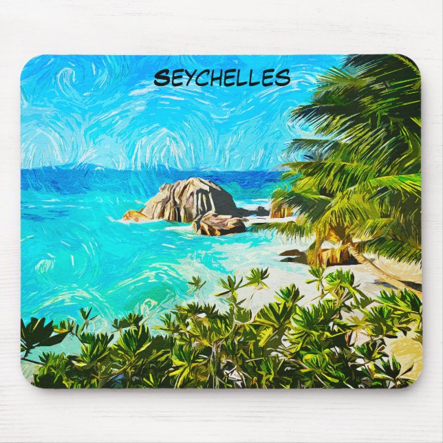 Mousepad Seychelles Tropical Oil Painting – Vibrant Island  (Frente)