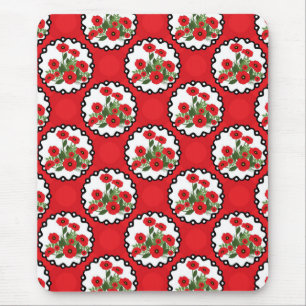 Mousepad Shabby Chic Vermelho, Preto & Branco Floral Papoul