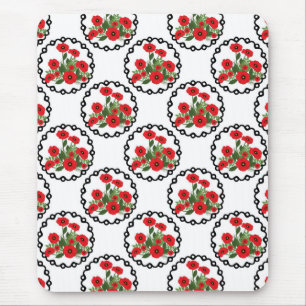 Mousepad Shabby Chic Vermelho, Preto e Branco Papoulas Flor