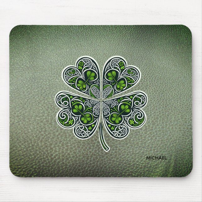 Mousepad Shamrock Colover  Dia de São Patrício Verde Couro  (Frente)