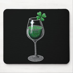 Mousepad Shamrock Wine Gles Bebendo Dia de São Patrício Iri