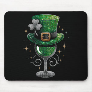 Mousepad Shamrock Wine Gles Bebendo Dia de São Patrício Iri