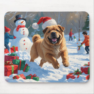 Mousepad Shar Pei Correndo na Neve com Chapéu de Natal