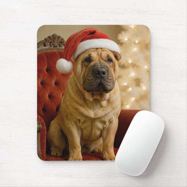 Mousepad Shar-Pei de Natal Usando Chapéu de Papai Noel (Com mouse)