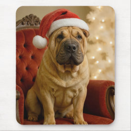 Mousepad Shar-Pei de Natal Usando Chapéu de Papai Noel