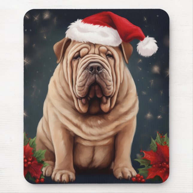 Mousepad Shar Pei Dog no Natal da Neve (Frente)