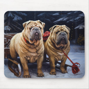 Mousepad Shar Pei Snowy Sleigh Decência de Natal
