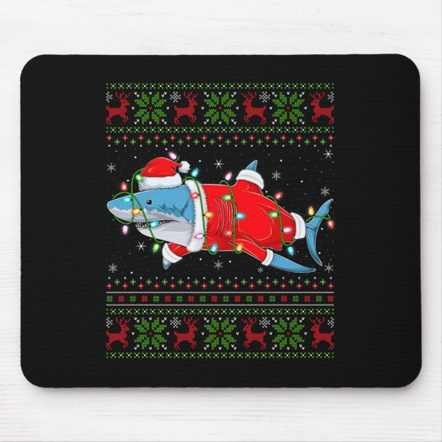 Mousepad Shark Christmas Lights Santa Costume Ugly Xmas Swe (Frente)