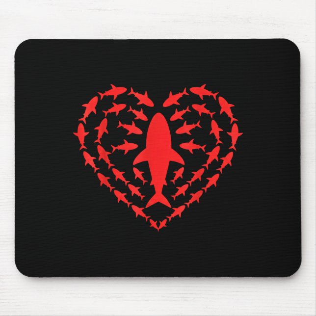 Mousepad Shark Heart Ocean Funny Valentines Day Men Women K (Frente)