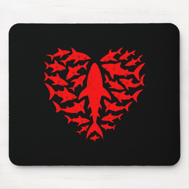 Mousepad Shark Heart Ocean Funny Valentines Day Men Women K (Frente)