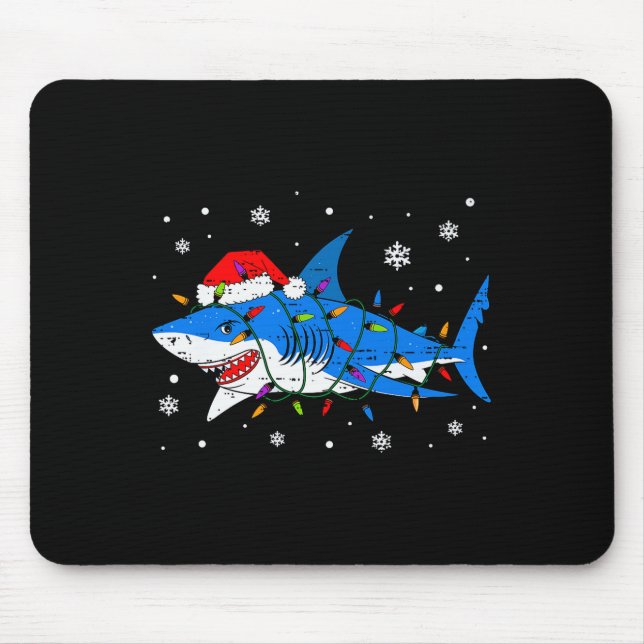 Mousepad Shark Santa Hat Christmas Lights Xmas Pajama Men W (Frente)