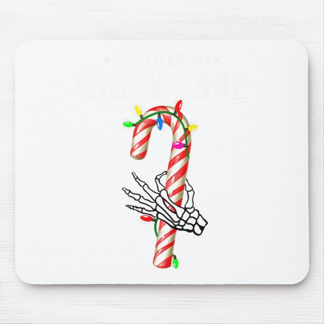 Mousepad She Likes My Candy Cane Skeleton Couples Christmas (Frente)